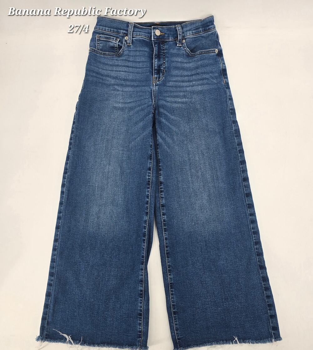 Banana Republic Factory Wide Leg Crop Jeans 27/4 High Rise Raw Hem Stretch Denim